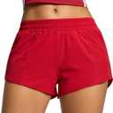 MCEDAR Women's Running Shorts Low Waisted,Quick-Dry with Mesh Liner, Lightweight Athletic Workout Gym Shorts with Zip Pocket (Red, L)