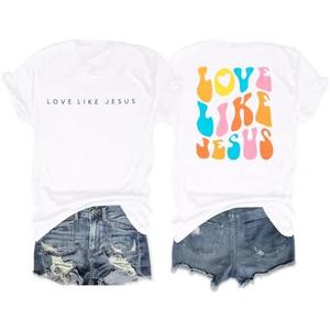 Christian Shirts for Women Love Like Jesus Graphic Tshirt Faith Religious God Tee Tops Casual Groovy T-Shirts, Size L