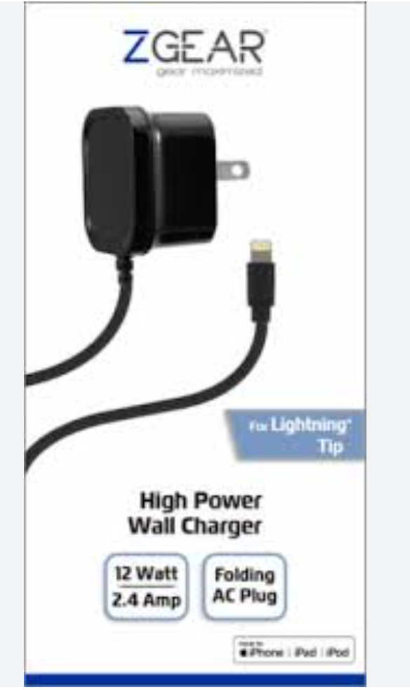 ZGear Lightning Cable High Power Wall Charger - Black, 5 ft 