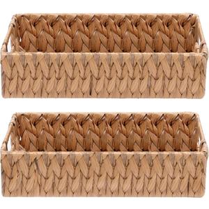 Wicker Storage Basket Water Hyacinth Baskets Pantry Storage Baskets,Wicker Open Storage Bins for Shelves,Handwoven Baskets for Bathroom,Decorative Basket with Handles,Set of 2 Pcs
