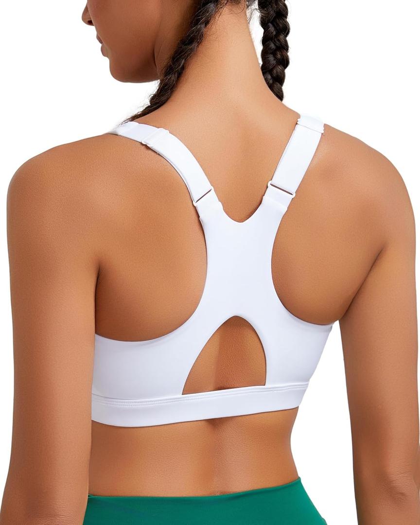 RUNNING GIRL High Impact Sports Bras for Women, Racerback Adjustable Straps Sports Bras for Women with Sewn in Pads (Large, White)