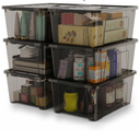 WYT 5-Quart Small Plastic Storage Container Bin with Secure Lids and Latch Buckles, Black Clear Durable Stackable Nestable Organizin, 6-Pack