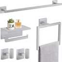 TURS 5-Pieces Brushed Nickel Bathroom Hardware Accessories Set 23.6" Towel Bar Set Wall Mounted Square Toilet Paper Holder with Shelf Stainless Steel
