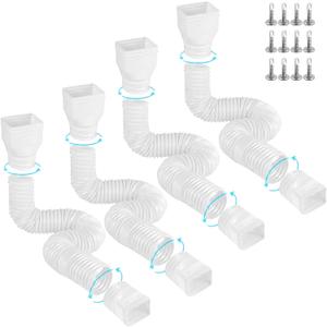 Gutterlix 4 Pack Flexible Gutter Downspout Extensions Extendable from 21" to 67", Downspout Extender Comes with Adapters, Thickened Down spout Drain Extension for Rainwater Drainage(White)