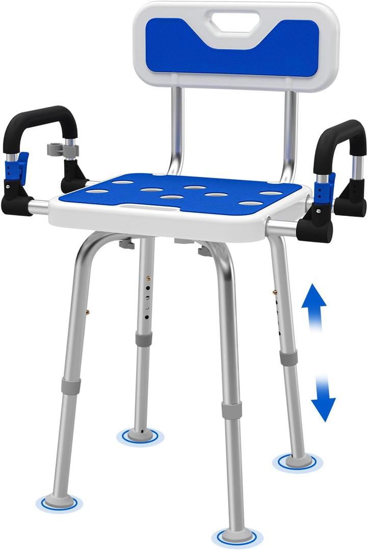 Shower Chair for Seniors Elderly Handicap Disabled Or Bariatric Adults Heavy Duty 500 Lbs Adjustable Stool with Arms and Back Bench Seat for Inside Shower Stall and Bathroom Bath Tub Chairs
