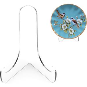 Boloyo 60-Degree Angle Acrylic Plate Display Stand , 4.5 Inch 5PC Clear Acrylic Display Holder Easel Base for Home Office Kitchen School Art Display