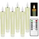 PChero Real Wax LED Flameless Taper Candles with Remote Timer, 6.4 Inch Ivory LED Candlesticks Battery Operated with 3D Flickering Flame for Christmas Window Halloween Wedding Party Home Decor