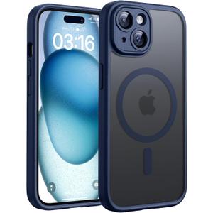 TOCOL Magnetic for iPhone 15 Plus Case, Upgraded Full Camera Protection, Compatible with Magsafe, Drop Protection, Translucent Matte Back Bumper Phone Cover 6.7-Inch (Dark Blue)