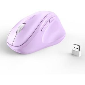 Ergonomic Wireless Mouse with USB Receiver for PC Computer, Laptop and Desktop, Ergo Mouse Vertical with Silent Clicks Long Battery Life, Up to 1600 DPI & 1 AA Battery Powered, Purple