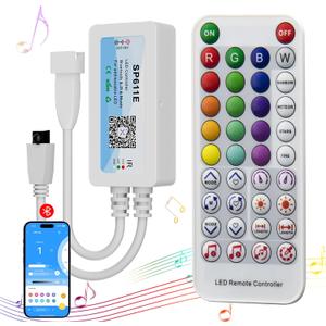 PAUTIX Bluetooth Music Pixel LED Smart Controller SP611E,for WS2811 WS2812 SM16703 Addressable Dream Color LED Strip Pixels Light DC5V-24V APP/IR Remote Control(NOT for RGB LED Strip without Smart IC)