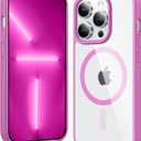 FNTCASE for iPhone 13 Pro-Max Case: Clear Magnetic Phone Cases Compatible with Magsafe Slim Anti Yellowing Military Grade Drop Protection Rugged Transparent Cell Phone Cover (B-Pink)