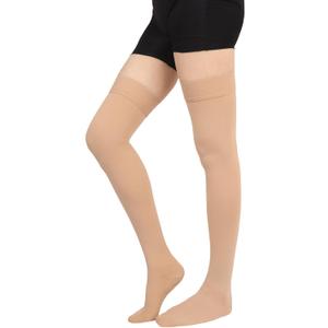 Thigh High Compression Socks Women, 20-30mmHg Compression Stockings for Women Men, Closed Toe Graduated Compression Socks with Silicone Band for Varicose Veins, Edema, Post-Surgery (Small, Beige)
