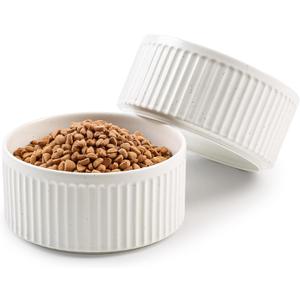 Non-Slip Ceramic Dog Bowls, 5" Dog Food and Water Bowl Set with Silicone Base, 16oz/2cups Weighted Flip-Proof Pet Feeding Bowl for Small Dogs and Cats (Small, White)