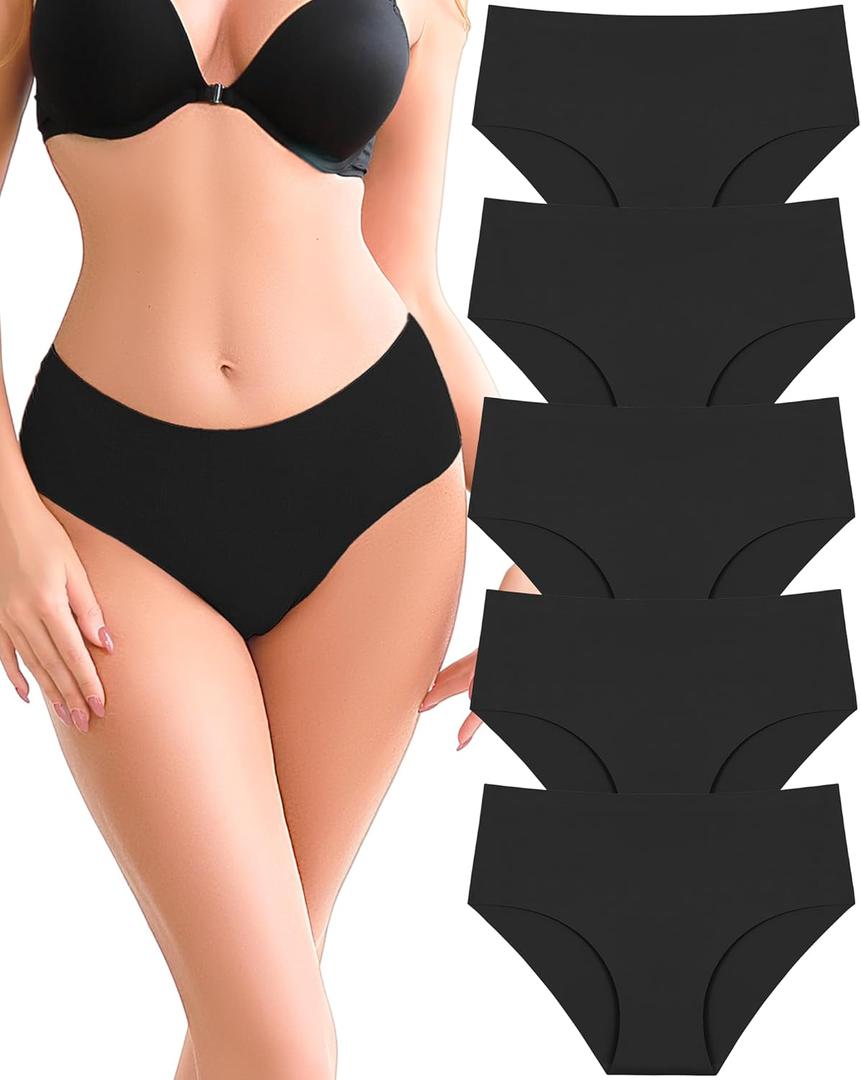 UNDER THE SEA Seamless Underwear for Women Plus Size Mid Rise Lingerie Brief Sexy No Show Panties Womens Cheeky 5 Pack (Medium)
