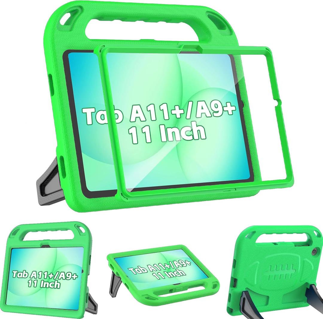BMOUO Kids Case for Samsung Galaxy Tab A11+ Plus 11 2026/A9+ Plus 2023 11 inch Tablet, with Screen Protector, Shockproof Lightweight Stand Handle Galaxy Tab A11 Plus/A9 Plus Case for Kids, Green