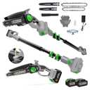 3-in-1 Electric Pole Saws for Tree Trimming 6&8" Mini Chainsaw Cordless with Extension Pole,850W Brushless Motor,Auto Oiling,Total Reach of Max 15ft,Pole Saw for Home & Garden & DIY-Gray