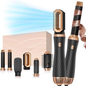 6 in 1 Hair Dryer Brush Set, Blow Dryer Brush Upgrade Detachable Air Styler Wrap Air Curler, Curly Twist Hot Curling Iron, Negative Ion Blow Dryer Hot Styler, Travel Hair Styling Tool