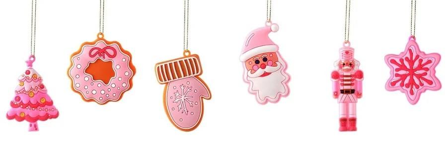 Zhanmai 24 Pcs Christmas Pink Ornaments Christmas Tree Hot Pink Decorations Cute Xmas Hanging Ornaments Traditional Xmas Tree Party Decors