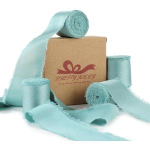 Pretty Jolly Blue Silk Satin Ribbon for Flower Bouquet 4 Rolls 1 Inch x 5Yd Handmade Frayed Fabric Ribbons for Gift Wrapping,Crafts,Baby Shower,Wedding Invitations,Hair Bows and Holiday Decor