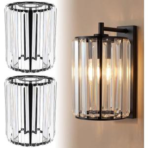 Teenyyou 2 Pcs Crystal Lamp Shade Modern Medium Ceiling Light Cover E26/e27 Base 1.65" Top x 5.1" Dia. x 5.9" H Chandelier Lampshade Replacement for Dining Room Living Room Wall Sconce Pendant Light, Black