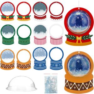 Threehoney 24 Pack Christmas DIY Snow Globe Craft Kit for Kids 3D Shaking Snow Globe Hanging Ornament for Xmas Tree with Glitter Sequins Papers 3D Half Balls and Cards(Mixed Colors)