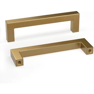 goldenwarm 5 Pack Champagne Bronze Cabinet Pulls Bronze Drawer Pulls 4 Inch Kitchen Cabinet Handles Champagne Gold Drawer Handles T Bar Square Hardware for Kitchen Bedroom Cupboard, 102mm Hole Center