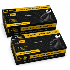 PROMEDIX P Heavy Duty Nitrile Gloves with Diamond Texture 8 Mil Latex Free Powder Free Industrial Disposable Glove, Large, 2 Packs