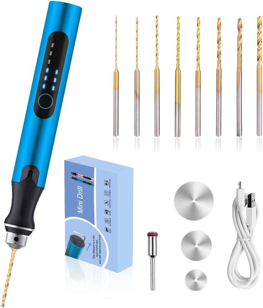 3-Speed Cordless Mini Drill Pen With 8 Small Drill Bits, Rechargeable Electric Hand Drill Pin Vise, Resin Drill Set For Jewelry Making, Resin, Plastic, Wood, Keychains DIY (BLUE)