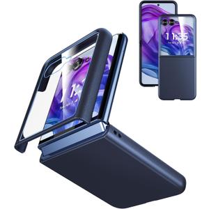 Cresee Case for Motorola Razr Plus 2024/2025 - with Built-in Cover Screen Protector - Thin Hard Matte Polycarbonate Cover Phone Case for Moto Razr+ 2024/2025 - Midnight Blue