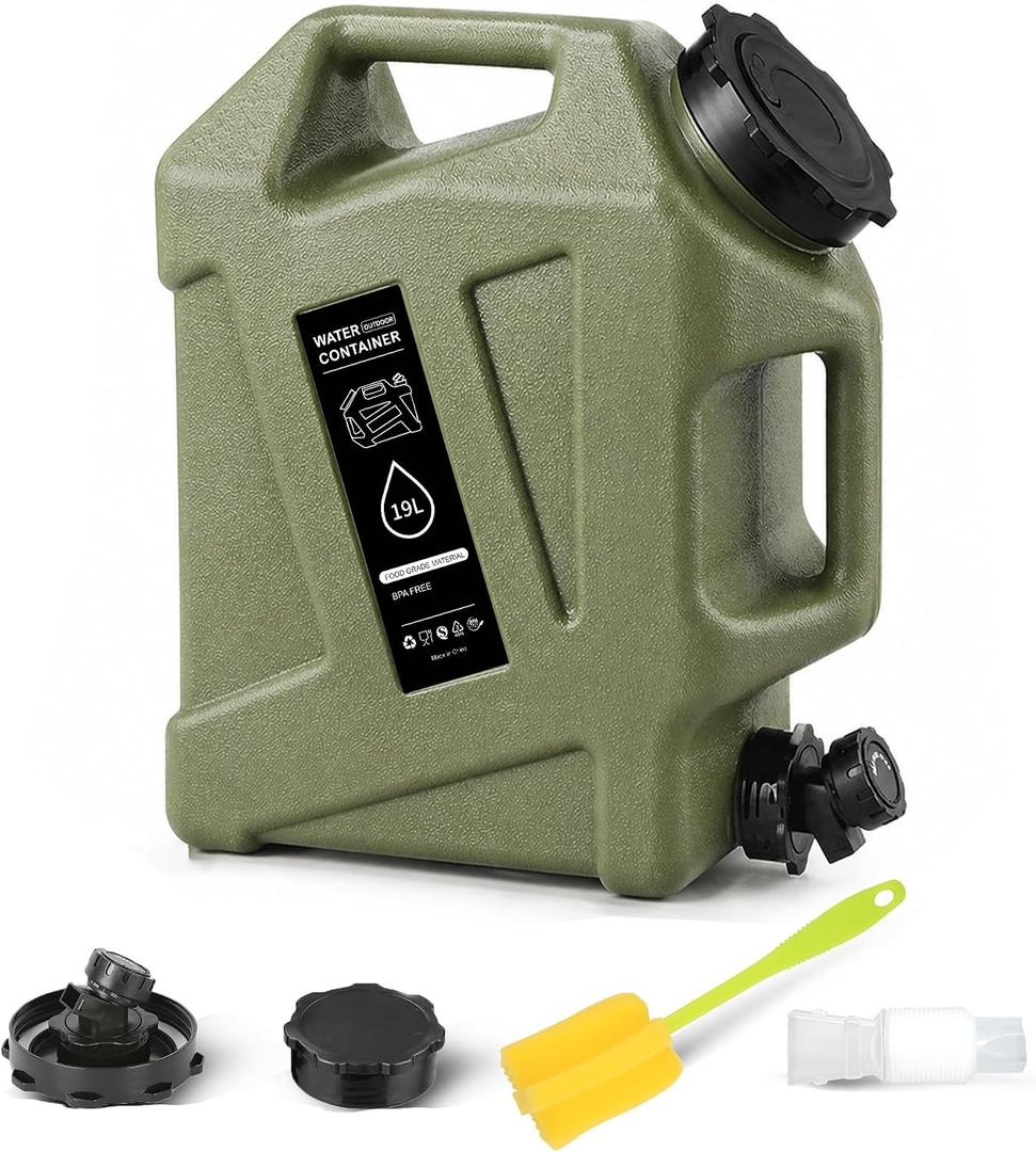 5 Gallon Water Jug with Spigot, Camping Water Jug, Water Storage Containers, BPA Free Water Container, Multifunction Water Tank for Camping,Hiking,Emergency Storage (Green, 5 Gallons)