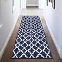 U'Artlines Washable Hallway Runner Rug 2x6', Non-Slip Basketweave Modern Geometric Kitchen Runner, Low Profile Entryway Rug for Indoor, Laundry Room & Bathroom Blue