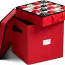 Zober Christmas Ornament Storage Box - Stores 64 Ornaments - Non-Woven, Tear- Proof Christmas Ornament Storage Containers - 3 Inch Cube Compartments - Red