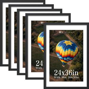 VCK 24x36 Frame 5 Pack, Black Exclusive Wood 20x30 Mat, for Picture, 24x36 with 20x30 Mat