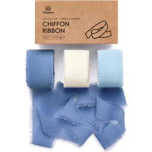 Vitalizart Dusty & Baby Blue Chiffon Silk Ribbon 1" x 21 Yd Fringe Fabric Package (3 Rolls * 7 Yd) for Wedding Invitations Bridal Bouquets Decorations Gifts Wrapping & Bow Making