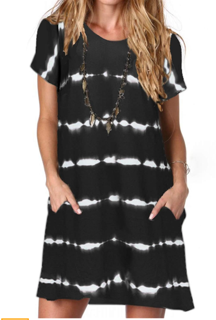 Alaster Women’s Casual Summer T Shirt Dress Loose Short Sleeve Tunic Dress with Pocket for Women, M