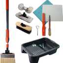 Total Solution Deck Application Kit,  with 2-3 feet Telescopic Extension Pole, 7" Large Deck Stain Brush, 10" Paint Tray, Stiff Scrub Brush, Trim Brush and Accessories, Your Total Solution for Deck Staining, 12 PCS