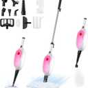 Steam Mop, Detachable Handheld Steam Cleaner with 10-in-1 Multipurpose Accessories, Two-sided Mop, Double Cleaning Area, Multi Surfaces Steamer for Wood Floor, Tile, Window, Clothes, Furniture & Grout (pink)