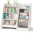 COZPAW Kids Bookshelf and Toy Storage, 4 Tier Toddler Bookshelf with Movable Drawer (White)
