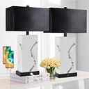 24” Black Touch Table Lamp Set of 2 with USB Ports, 3-Way Dimmable Bedside Nightstand Lamps for Bedroom Living Room End Tables, Night Stand Light Side Lamp Faux Silk Shade, Bulbs Included