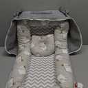 Luddy Baby Bed with Pillow, Newborns, Bed-In-Bed, Foldable, Portable Baby Bed Co-sleeper, Breathable, Washable, Baby Shower / Newborn Celebration Gift, 0 to 24 Months, Gray/Elephant, 33.5 x 17.7 x 4.7