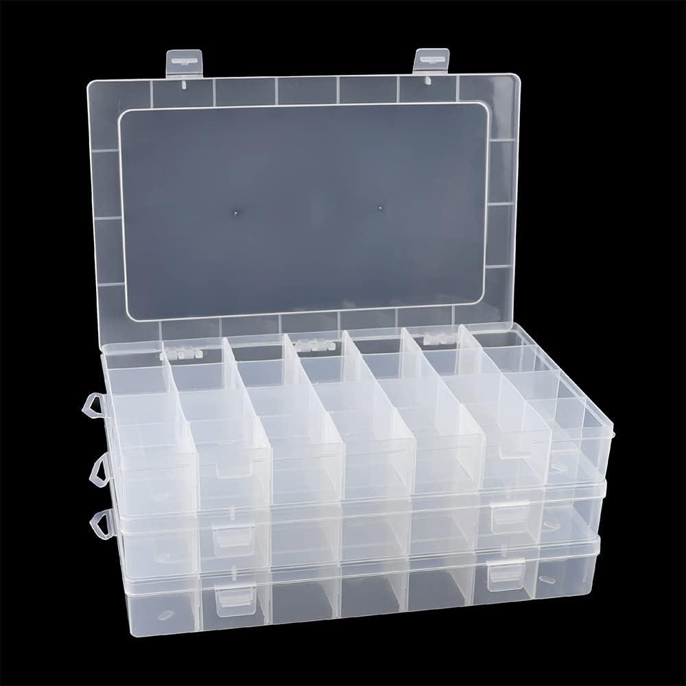 Organizer Box with Parkical Adjustable Dividers, 28 Grids Plastic Storage Container for Jewelry, Craft DIY, Bead Organizer, Sewing, Dip Powder, Hair Accessories (3 Pack 28 Compartment Organizer Box)