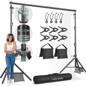 Julius Studio [Enhanced Heavy Duty] 10.1 x 8 ft. (W x H) Adjustable Backdrop Stand Background Support, Strong Frame No Shaking, Shock-Proof Spring, Heavy Joints, Anti-Slip Rubber, Shoes, JSAG283
