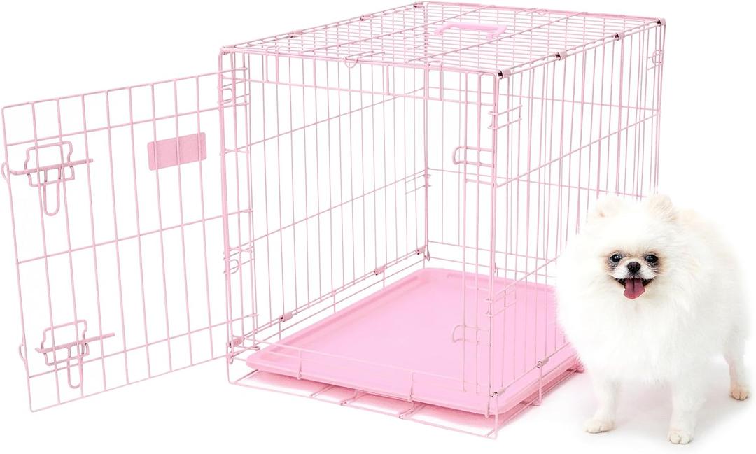 Carlson Pink Secure and Compact Single Door Metal Dog Crate, Small (24.0"L x 20.5"W x 18.0"H)