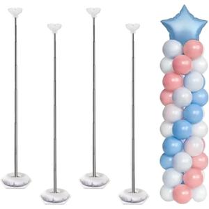 Balloon Column Stand Kit, Set of 4  7ft Height Adjustable Balloon Arch Stand Kit, Metal Telescopic Balloon Stand for Baby Shower, Birthday, Wedding, and Graduation
