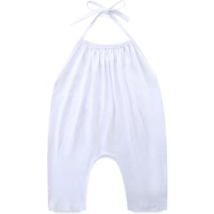 Girls Lace Up Slouch Jumpsuit Casual Sleeveless Romper Kids Strap Overalls With Side Pockets 4-5T (White)