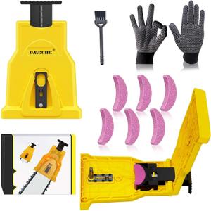 Universal Chainsaw Blade Sharpener, Chainsaw Teeth Sharpener, Portable Chainsaw Sharpener with 6 Fast Sharpening Stones, Chain Saw Sharpener Tool for 12/14/16/18/20/22 Inches Chain Saw Bar (Yellow)
