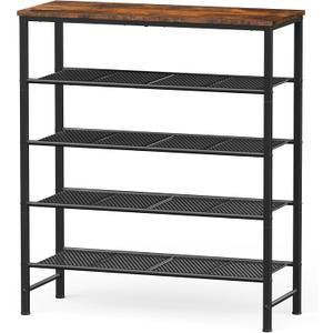 Kitsure Shoe Rack - 5-Tier Shoe Organizer with Wooden Top & Leveling Feet, Easy-Assembly, Rust-Resistant Metal Shoe Shelf for Closet, Entryway, Bedroom, 29.5" x 11.4" x 31.1", Brown