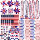 156 PCS 4th of July Accessories Patriotic Party Favors American Flags Glasses Slap Bracelets Pinwheels Tattoo Stickers Brooches Beards Necklaces for Independence Day Memorial Day