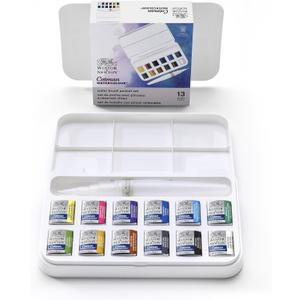 Winsor & Newton Cotman Watercolor Paint Set, 12 Half Pan w/ Water Brush Pen and Mixing Palette