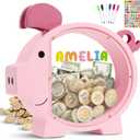 Pamctry Piggy Bank for Kids, Pink Piggy Bank for Girls,Christmas for Kids,DIY Custom Name Coin Bank with Letter Stickers for Birthdays, Christmas